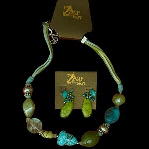Green and Blue Necklace Set W Matching Earrings